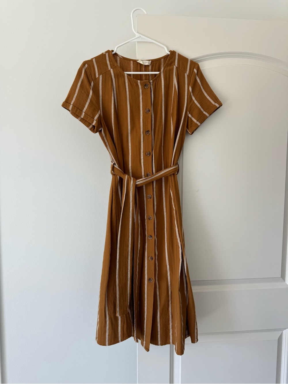 Altar'd State Brown Striped Button-Front Midi Dress